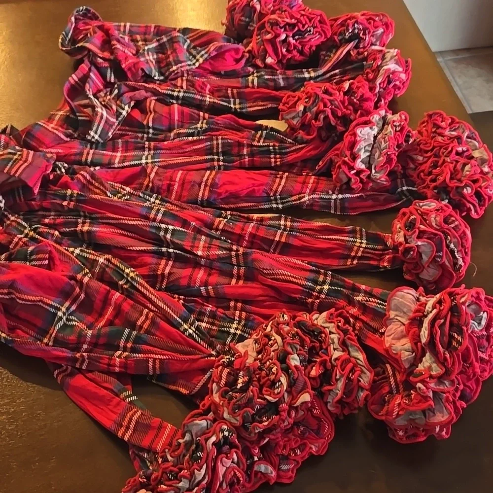 The Posh Peanut Red Tartan Ruffle Bottom Pajama Pants